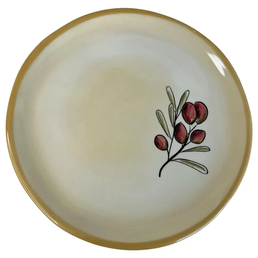 4‎ Pottery Barn Rustic Olive Salad Side Plates Complete Set Ceramic 8 Inch Cream